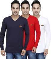 PRO Lapes Solid Men's V-neck Multicolor T-Shirt(Pack of 3)