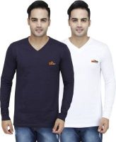 PRO Lapes Solid Men's V-neck Multicolor T-Shirt(Pack of 2)