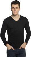 Pepperclub Solid Men's V-neck Black T-Shirt