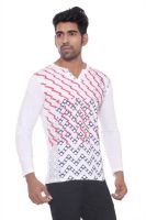 Pezzava Self Design Men's V-neck Reversible White, Red T-Shirt