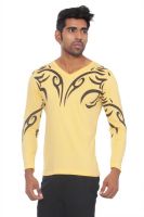 Pezzava Self Design Men's V-neck Reversible Yellow, Black T-Shirt