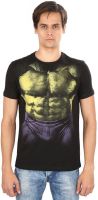 Planet Superheroes Graphic Print Men's Round Neck Black T-Shirt