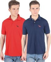 PRO Lapes Solid Men's Polo Neck Red, Dark Blue T-Shirt(Pack of 2)
