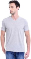 Purple Square Solid Men's V-neck Grey T-Shirt