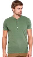 Rookies Solid Men's V-neck Green T-Shirt