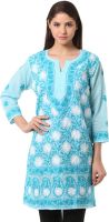 Saadgi Casual Embroidered Women's Kurti(Blue, White)