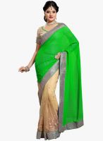 Saree Swarg Beige And Green Embellished Saree