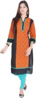 Shop Rajasthan Casual, Formal Floral Print Women's Kurti(Orange, Black)