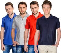 Superjoy Solid Men's Polo Neck Blue, Dark Blue, Grey, Red T-Shirt(Pack of 4)