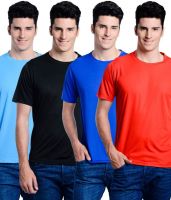 Superjoy Solid Men's Round Neck Light Blue, Black, Blue, Red T-Shirt(Pack of 4)