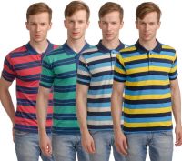 Superjoy Striped Men's Polo Neck Red, Green, Light Blue, Yellow T-Shirt(Pack of 4)