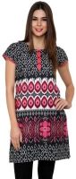 Syda Casual Printed Women's Kurti(Black, Pink)