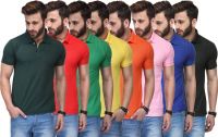 TSX Solid Men's Polo Neck Multicolor T-Shirt(Pack of 8)