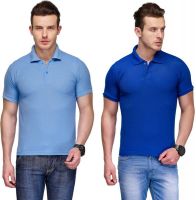 Teesort Solid Men's Polo Neck Blue, Blue T-Shirt(Pack of 2)