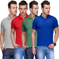 Teesort Solid Men's Polo Neck Multicolor T-Shirt(Pack of 4)
