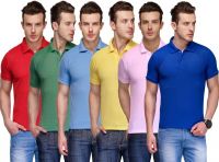 Teesort Solid Men's Polo Neck Multicolor T-Shirt(Pack of 6)