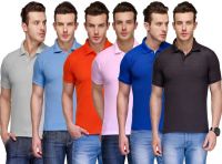 Teesort Solid Men's Polo Neck Multicolor T-Shirt(Pack of 6)