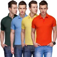 Teesort Solid Men's Polo Neck Multicolor T-Shirt(Pack of 4)