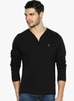 The Indian Garage Co. Black Solid Henley TShirt