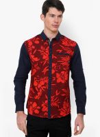 The Indian Garage Co. Red Printed Slim Fit Casual Shirt