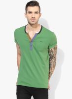 Tom Tailor Green Solid Henley T-Shirt