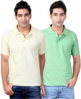 Top Notch Solid Men's Polo Neck White, Green T-Shirt(Pack of 2)