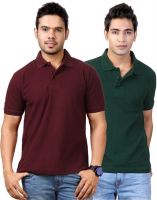 Top Notch Solid Men's Polo Neck Maroon, Green T-Shirt(Pack of 2)