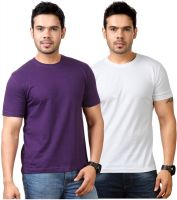 Top Notch Solid Men's Round Neck Purple, White T-Shirt(Pack of 2)