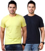 Top Notch Solid Men's Round Neck Yellow, Dark Blue T-Shirt(Pack of 2)