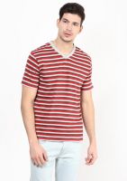 UV&W Striped Men's V-neck Red T-Shirt