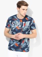 United Colors of Benetton Blue Printed Round Neck T-Shirts