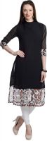 Urbane Woman Casual Printed Women's Kurti(Black) Urbane Woman Casual Printed Women's Kurti(Black)