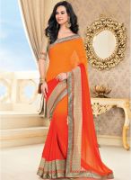 Vishal Orange Solid Saree