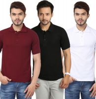 Weardo Solid Men's Polo Neck Black, White, Maroon T-Shirt(Pack of 3)