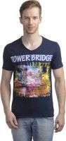 WRIG Printed Men's V-neck Blue T-Shirt