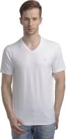 WRIG Solid Men's V-neck White T-Shirt