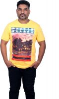 Xmex Graphic Print Men's Round Neck Yellow T-Shirt