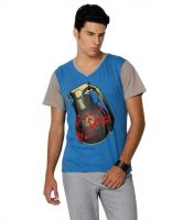 Yepme Graphic Print Men's V-neck Blue T-Shirt