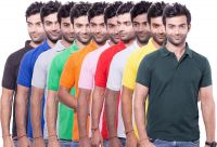 Zuvic Solid Men's Polo Neck Multicolor T-Shirt(Pack of 10)