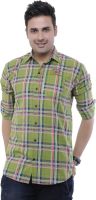 Adhaans Men's Checkered Casual Light Green Shirt