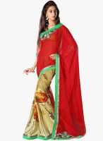 Admyrin Red Georgette Lace Printed Saree