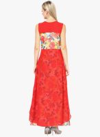 Athena Red Colored Printed Maxi Dress