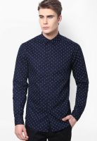 Atorse Navy Blue Printed Slim Fit Casual Shirt