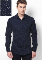 Atorse Navy Blue Printed Slim Fit Casual Shirt