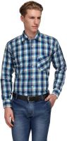 Ausy Men's Checkered Casual White, Blue Shirt