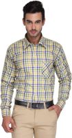 Ausy Men's Checkered Casual White, Light Green Shirt