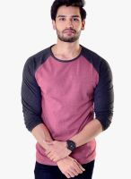 Avoir Envie Pink Solid Round Neck T-Shirts