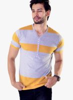 Avoir Envie Yellow Striped V Neck T-Shirts