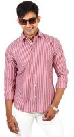 Barrier Reef Men's Striped Casual Maroon, White Shirt