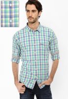 Basics Checks Green Casual Shirt